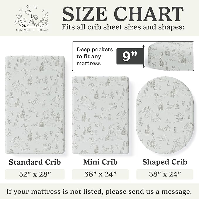 Crib Sheets Neutral - Fitted Baby Crib Sheets Bed for Girl Boy - 2 Pack Standard & Toddler Mattress - Buttery Soft Organic Cotton Blend (Arctic Journey)