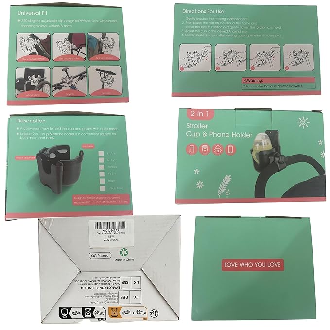 Suranew Adjustable Stroller Cup Holder with Phone Holder for Baby Stroller for Family Members,Pink