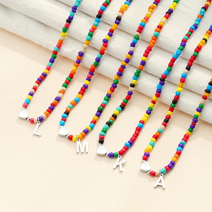 Colorful Initial Necklaces for Girls Women Kids - Teen Girls Gifts Trendy Beaded Initial Necklace Dainty Letter Gifts Choker Necklace for Girl Jewelry