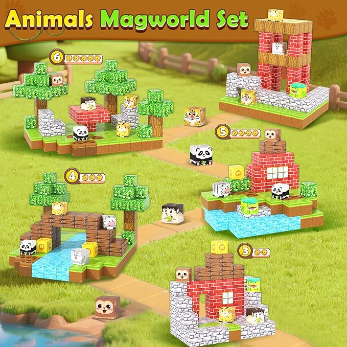 150PCS Magnetic Blocks-Build Mine Magnet World Animals Edition Building Toys for Boys & Girls Age 3-8, Magnetic Sensory Tiles, Ideal Building & Construction STEM Toys Gifts for Toddlers 3+ Years Old