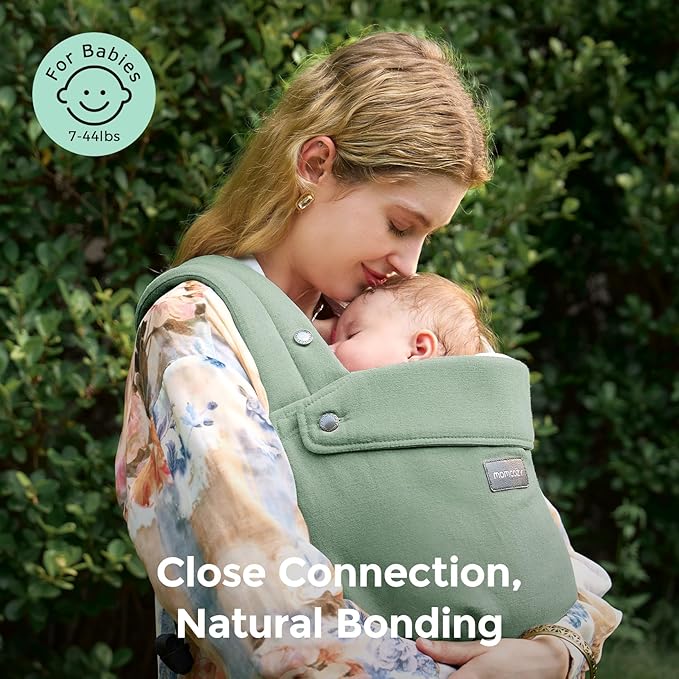 Momcozy Baby Carrier with Natural Cotton Linen, Built to Last, Ergonomic Design, 7-44lbs for Infant and Toddler, Lightweight and Comfortable, Hands-Free for Moms&Dads, Sage Green