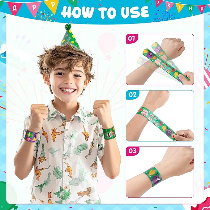 Childom 36 Pcs Birthday Slap Bracelet,Party Bracelet Gifts Birthday Decorations,Holiday Goodie Bag Stuffers for Party Favors,Bracelets Bulk for Home School Classroom Prizes Anniversary Holiday Outdoor
