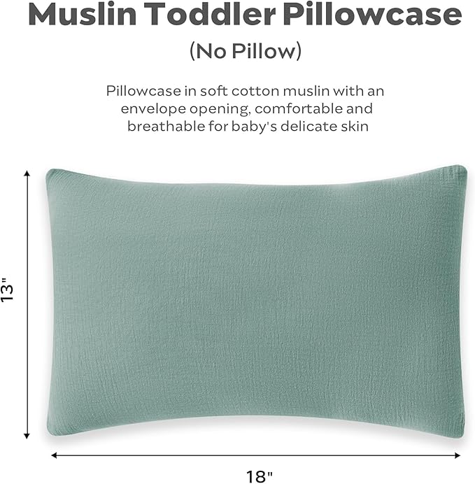JELLYMONI 4 Pack Muslin Toddler Pillowcase for 13x18 Pillow, 100% Cotton Baby Pillow Case Cover for Bed, Toddler Cot and Travel, Soft & Breathable Baby Kids Envelope Pillowcase, No Pillow