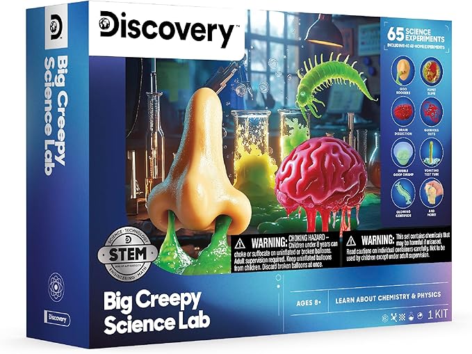 Discovery™ Big Creepy Science Lab – 65 Experiments STEM Kit for Kids| Slime, Reactions, Crystals & Gross Science| Educational Learning Project Activity Set| Chemistry & Physics Toy Gift| Ages 8+