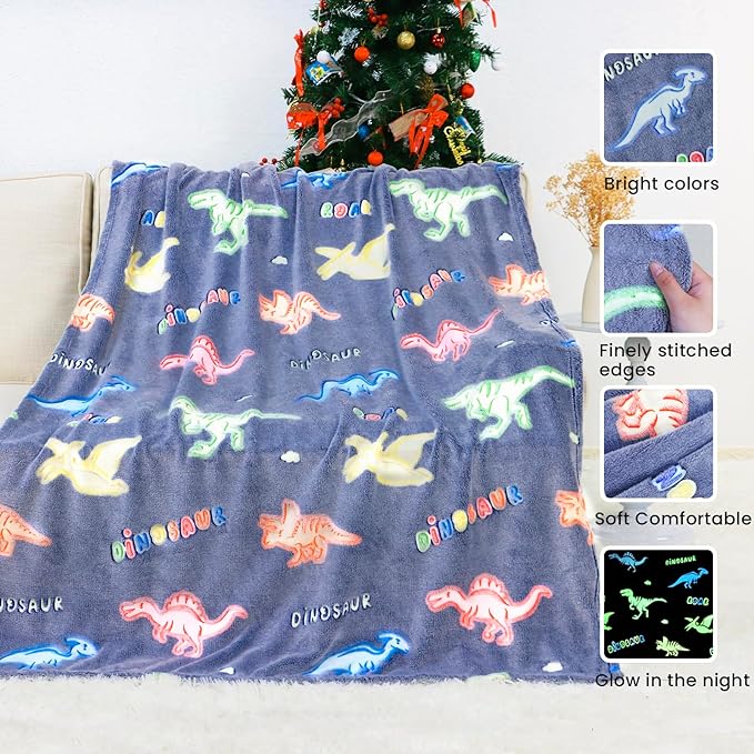 Dinosaur Gifts Toys for Boys - Glow in The Dark Blanket Birthday Christmas Easter Dinosaurs Gift for Kids Age 2 3 4 5 6 7 8 9 10 12 Year Old Boy