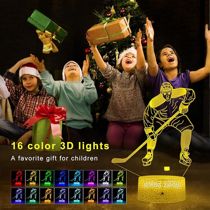 FlyonSea Kids Ice Hockey Gifts,Ice Hockey Toys 16 Color Changing Kids Night Light with Touch and Remote Control, Mens Ice Hockeys Decor Light Birthday Christmas Gifts for Kidss Boys Baby