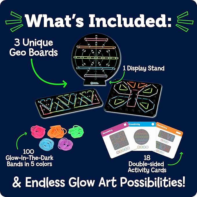 Learning Resources STEM Explorers Geo-Glow Art Kit, Glow in The Dark Toys, Kids Art Display, Kids Building Toys, Homeschool, Arts and Crafts Toys, Fine Motor Skills