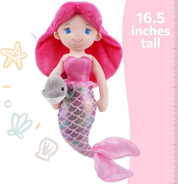 June Garden Atlantic Wonders Series - Mermaid Princess Thalassa Seabreeze - 16" Soft Plush Stuffed Mermaid Doll Gift for Toddler Girls