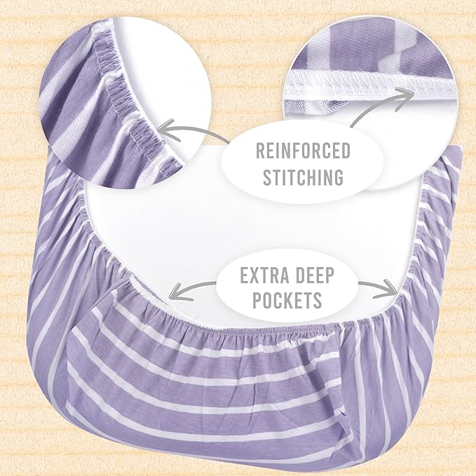 Bassinet Sheets Girl– 5-Pack Soft Fitted Bassinet Sheets, Organic Cotton, Breathable & Cozy, Fits 32x16x4 Inch Rectangle, Oval & Hourglass Mattresses (Lavender-Pink)