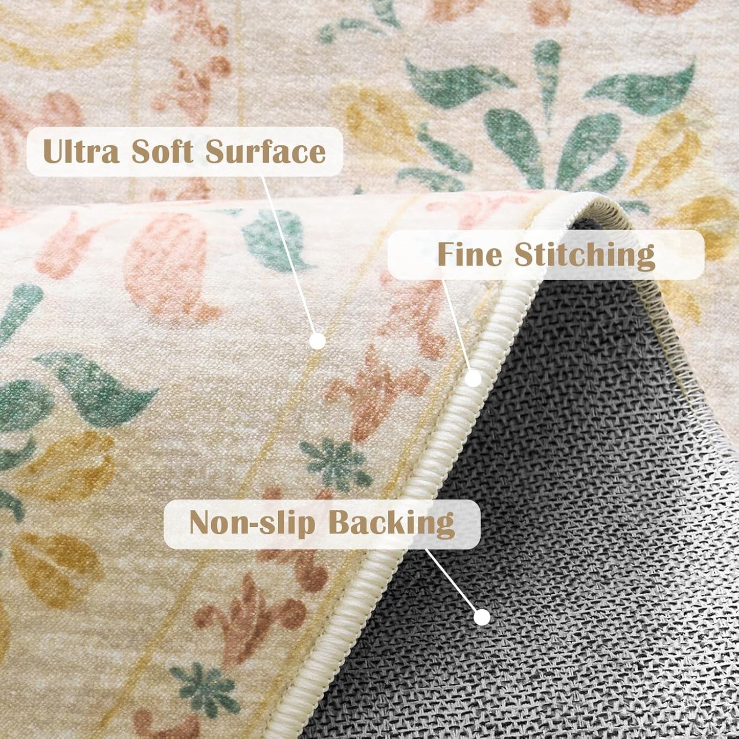 jinchan Round Rug 6ft Area Rugs Vintage Floral Distressed Design,Machine Washable Soft Non-Slip Low-Pile Ultra-Thin Circle Rug for Bedside Living Room Dining Room Bedroom (6' Round, Apricot Multi)