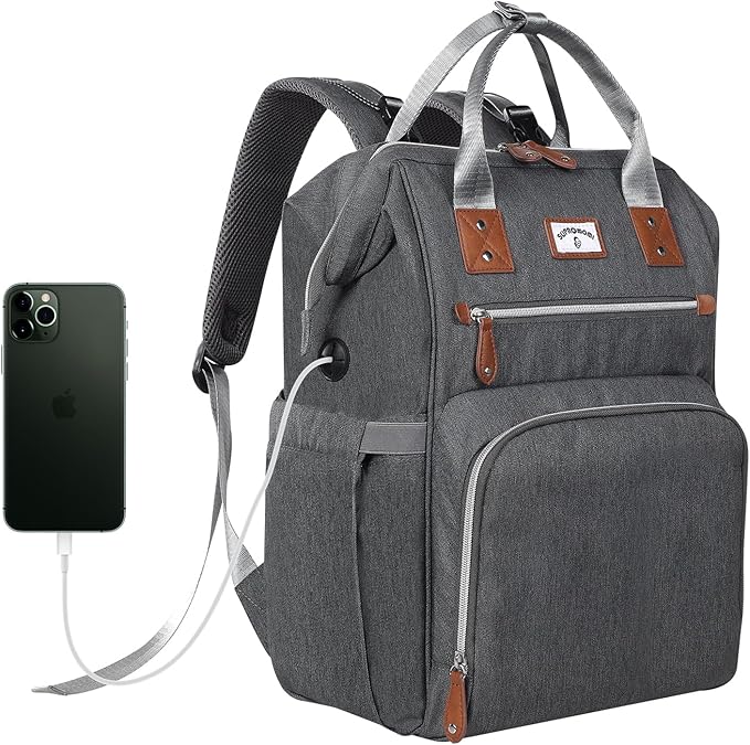 Diaper Bag Backpack:Baby Bag Large Tote Diaper bag for Boys and Girls, Men's Diaper Backpack, Women's Shoulder Mommy Bag, 2 Kids Nappy bag for mom and dad Gray