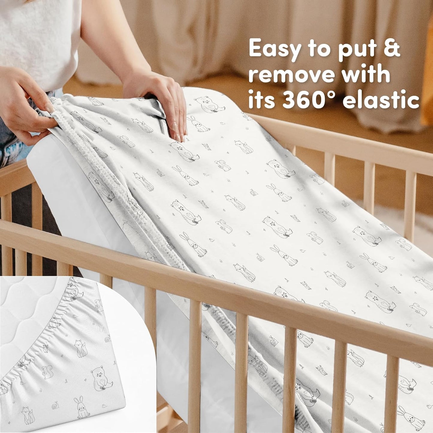 Sweety Fox 2-Pack Crib Sheets - Soft Cotton Jersey Fitted Sheets for Boys and Girls, Mini Crib Sheets, Toddler Bed Sheets (Woodland)