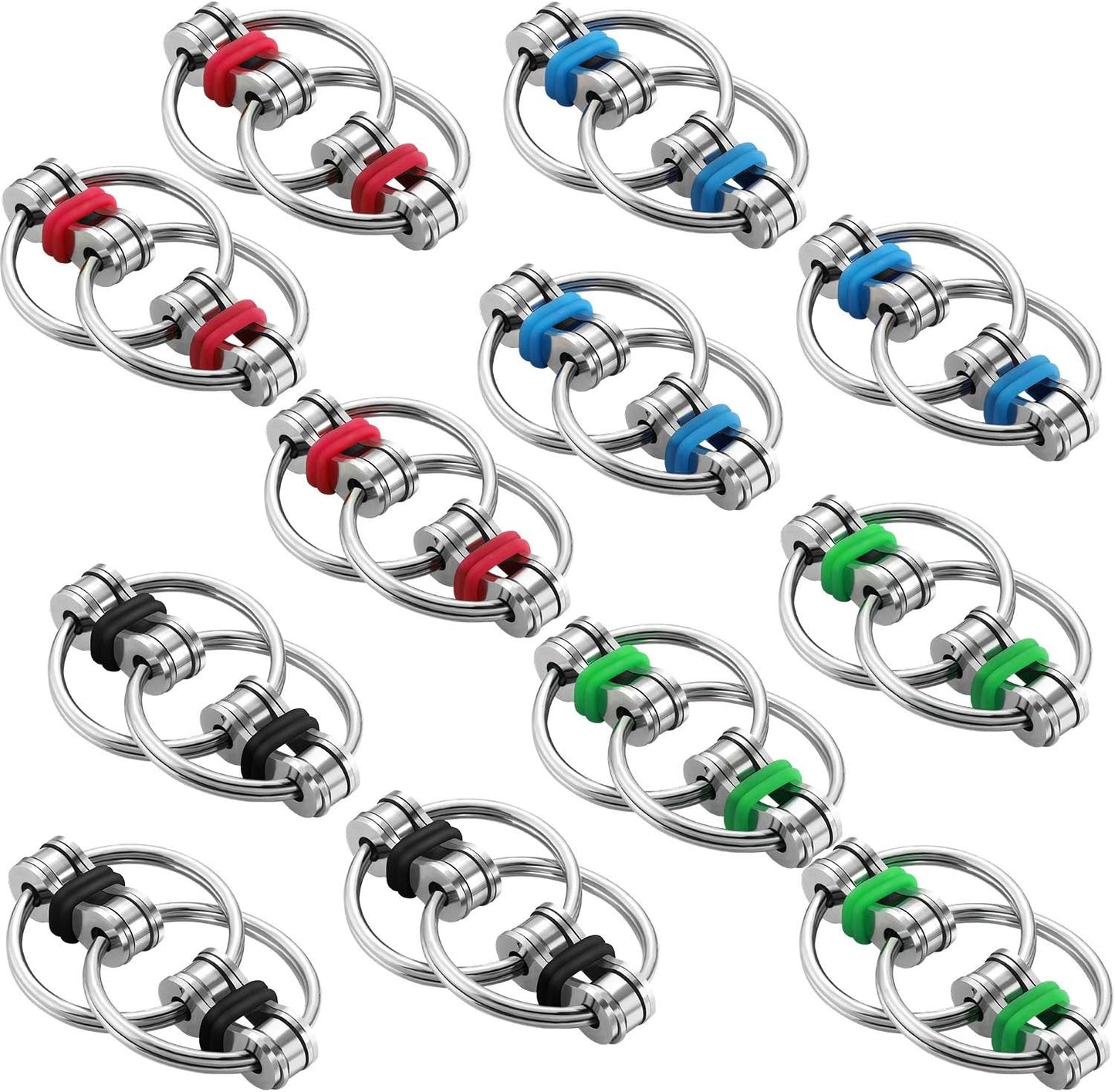 12 Pcs Fidgets Toys Set Flippy Roller Chain Toy Fidget Chain for Adults and Teenagers in Learning Help Anxiety Relief Bike Chain Toys for ADHD (4 Colors)