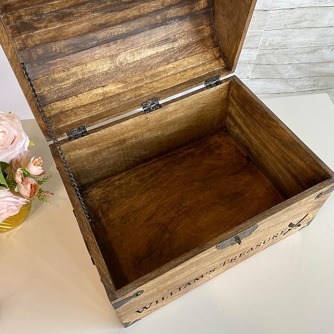 Nautical Cove Personalized Wood Treasure Chest - Pirate Chest with Custom Engraving (X-Large 16x12x12) – Decorative Storage Chest, Wooden Keepsake Box