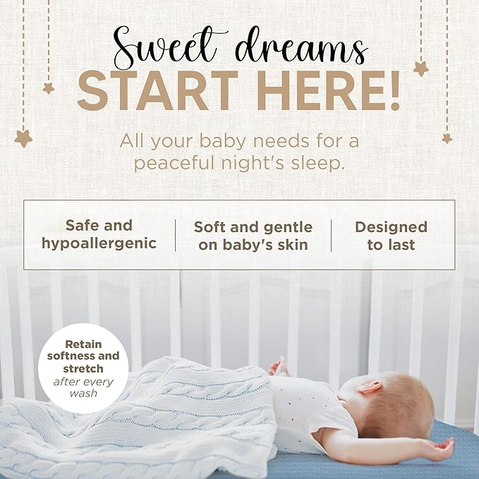 Bassinet Fitted Sheets - Compatible with Fisher Price Bassinet Soothing Motions, Stow & Go, Rock with Me & Soothing View Bassinet | 100% Organic Jersey Cotton - Light Blue + Dark Blue | 32x16 2 Pack