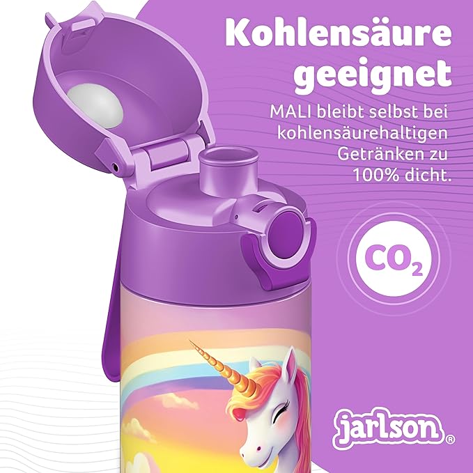 Jarlson® Mali Children's Water Bottle, Thermal Stainless Steel Water Bottle, BPA-Free, Leak-Proof, Children's Bottle with Chug Lid, Bottle for School, Nursery (Unicorn Purple, 12 oz)