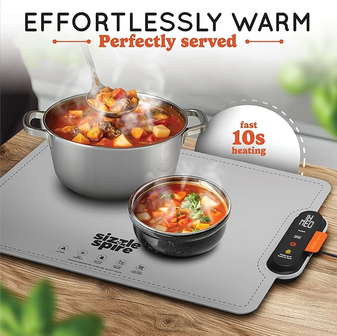 Electric Warming Tray, Rollable Silicone Warming Pad for Food with 4 Temperature Settings, auto Shut-Off, Great Food Warmer Mat for Parties, Buffets, Gatherings and Everyday Use - Gray