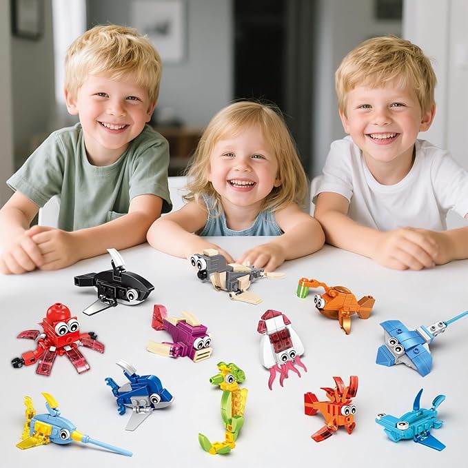 12 Packs 36 Kinds of Marine Animals Building Blocks Toy, DIY Marine Animals Building Blocks Sets for Classroom Prizes Toy,Birthday Favors for KidsIdeas for Boys and Girls Ages 6-12