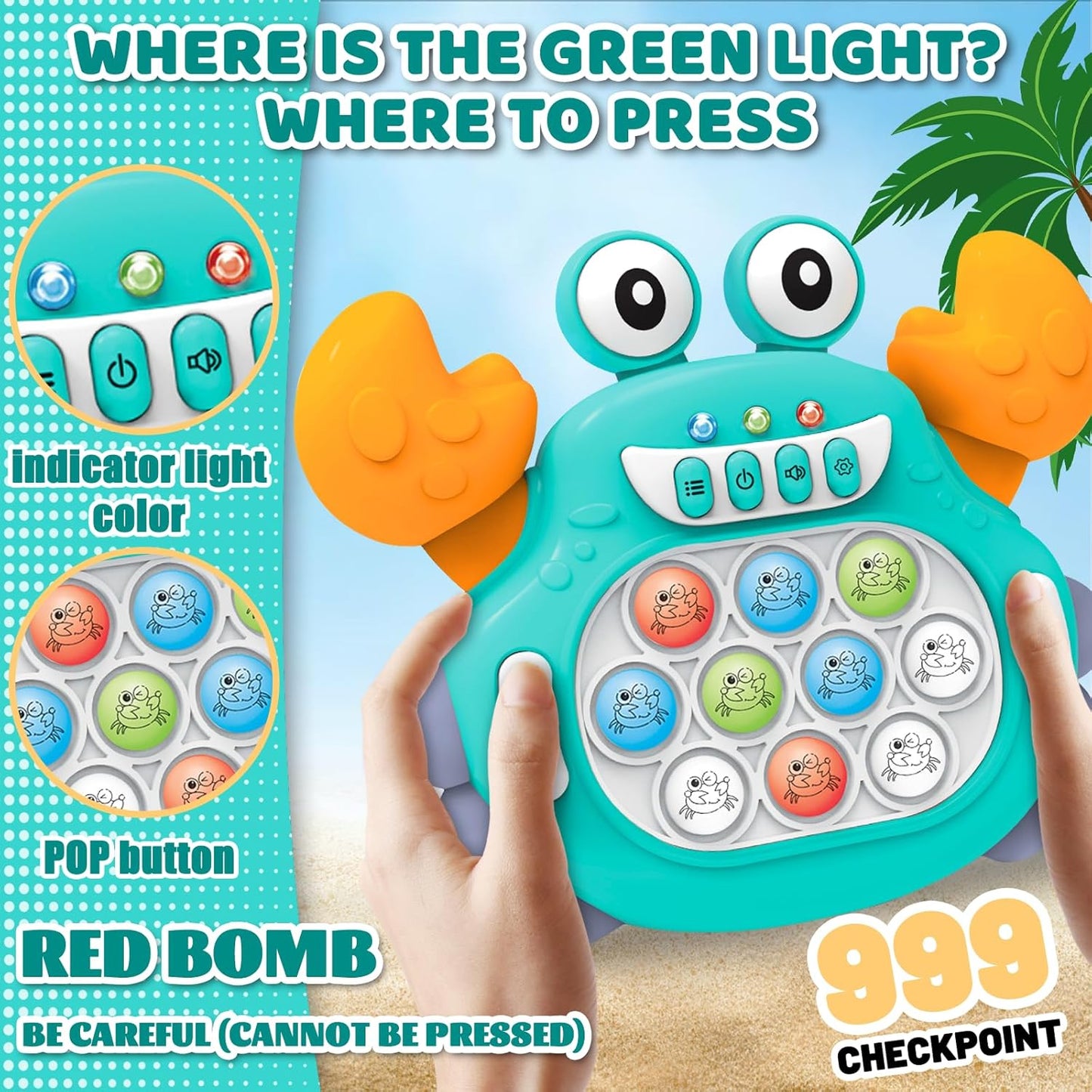 Fast Push Game, Pop Bubble Fidget Toy Quick Push Light Up Popping Game Toys for Ages 4-12, Birthday Gifts for Boys & Girls & Teens