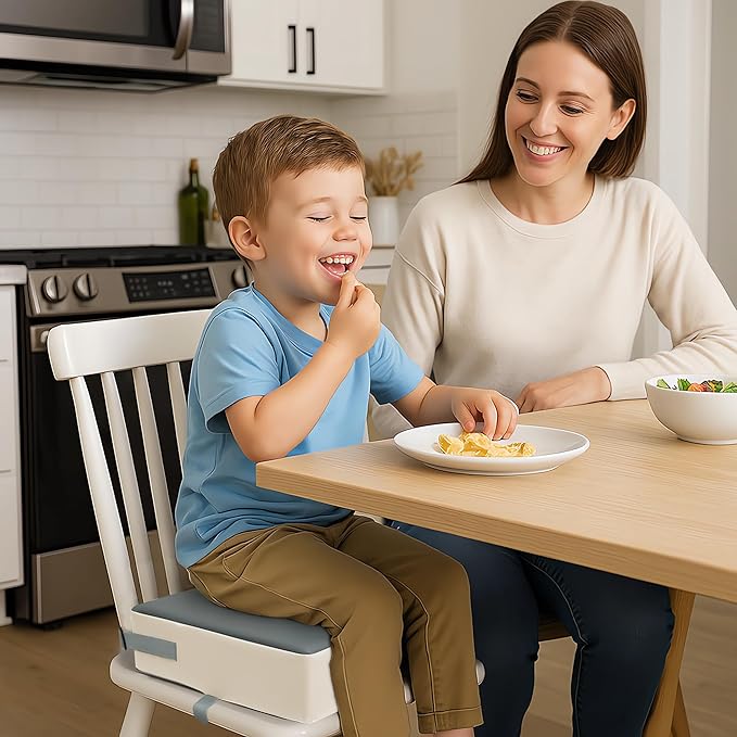 Toddler Dining Table Booster seat, PU Washable Waterproof Double seat Belt Non-Slip Bottom Booster seat for Dining Toddler, Portable Travel Increase Cushion