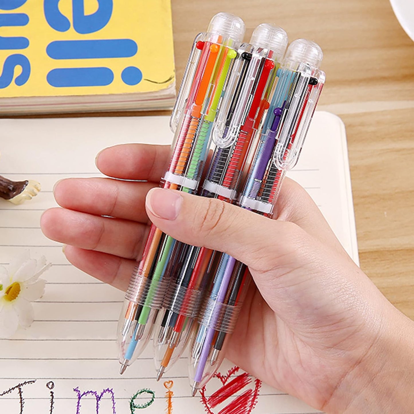 DAIKOYE Party Favors 8 PCS 0.5mm 6-in-1 Multicolor Pen 6 Colors Transparent Barrel Ballpoint Pen for Office School Supplies Students Children Gift
