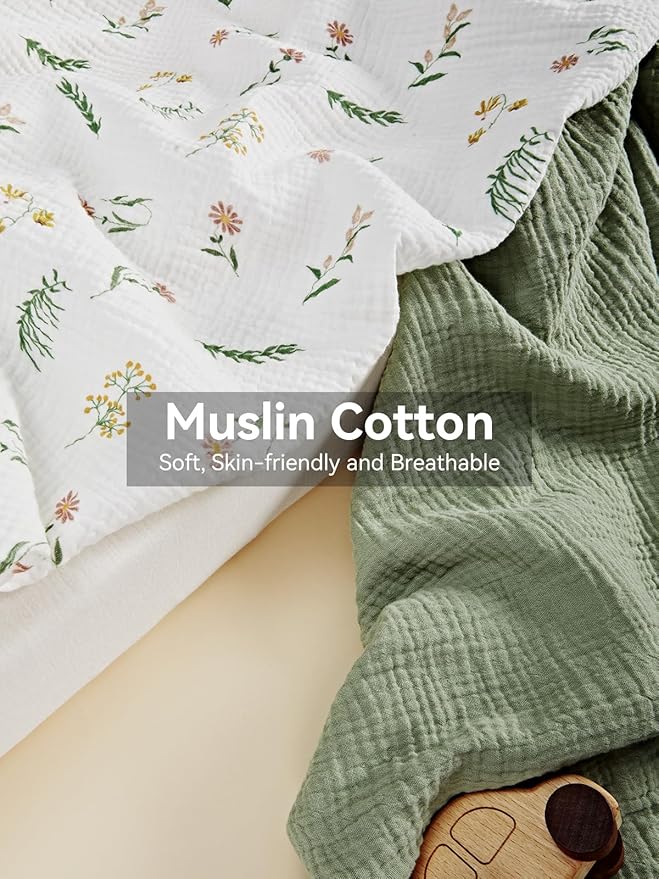 TILLYOU Muslin Bassinet Sheets for Baby Boys Girls 3 Pack, Soft Breathable Elastic Cotton Bassinet Mattress Sheets, Fit Hourglass Oval Rectangle Cradle Mattress, 33"X17",Daisy