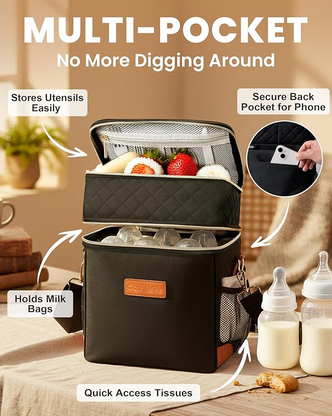 Breastmilk Cooler Bag with Ice Pack, Upgraded Breast Milk Cooler Waterproof Baby Bottle Cooler Bag Fits 6 Baby Bottles Up to 9 Ounce Leak-Proof Bottle Storage Bag for Nursing Moms