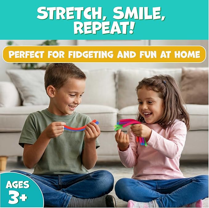 BUNMO Sensory Toys Stretchy Strings for Toddlers 3+ - Stimulating & Addictive Fidget Toys for Kids - Hours of Fun for Kids - Non-Mouthable Toy 3+ - Mini Smooth 12 Pack