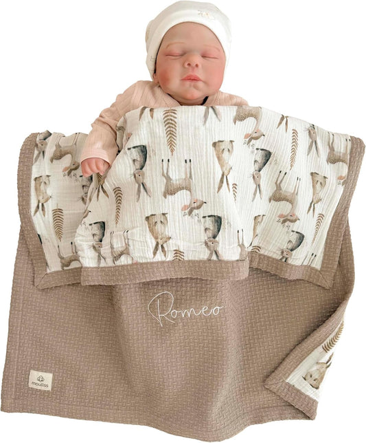 Personalized Baby Blanket with Name – Handmade 100% Organic Cotton Newborn Gift | Custom Knit Blanket for Boys, Girls, Kids & Baby Showers