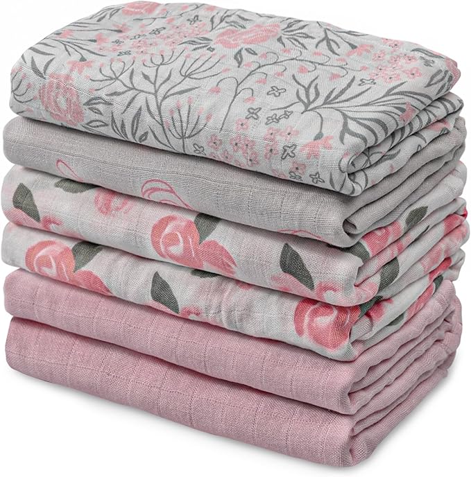 Muslin Baby Burp Cloths, Large 27 x 27 Inches Burping Cloths for Newborn Girls Boys, 6 Pack Baby Burp Rags Towel and Washcloths for Infant (Gentle Colors)