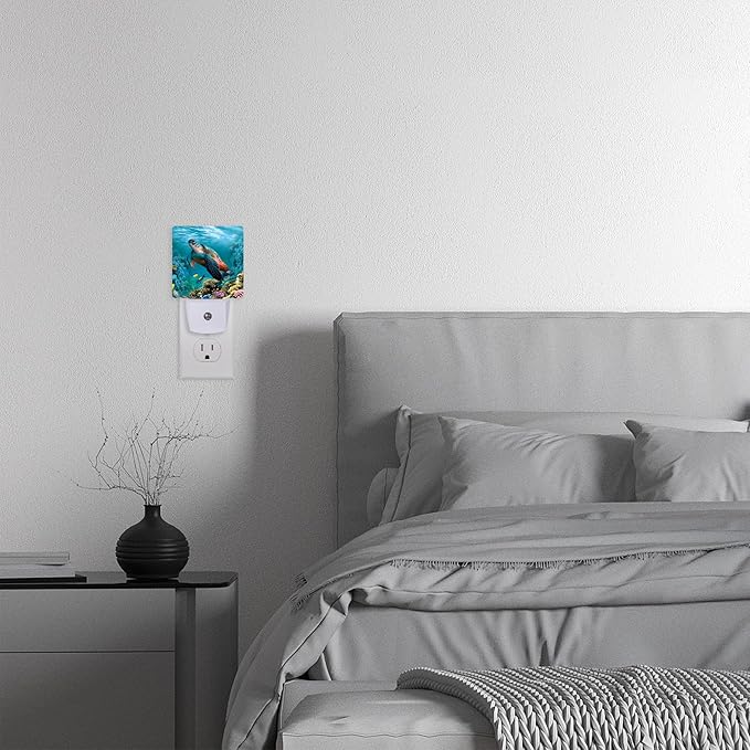 Night Light Plug into Wall,Sea Turtle Corals Fish Night Light with Dusk to Dawn Sensor Night Light for Kid Girls Boys Women Men Room Decor,Hallway,Kitchen,Bathroom,Nursery,Stairs
