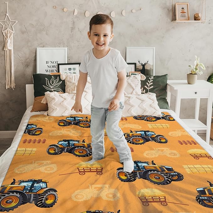 Boys Tractor Blanket for Kids Adults, 40x50 Inches Lightweight Soft Cool All Season Throw Blankets for Sofa Couch Chair Bed Office