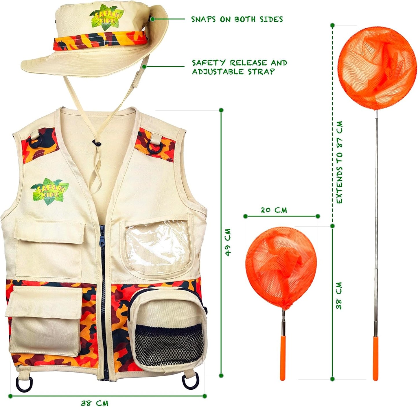 Bug Hunting Kit, Vest, Hat, Binoculars, Lg. Net, Bug Container, Whistle, Flashlight, Magnifier, Thermostat, Compass, Tweezers