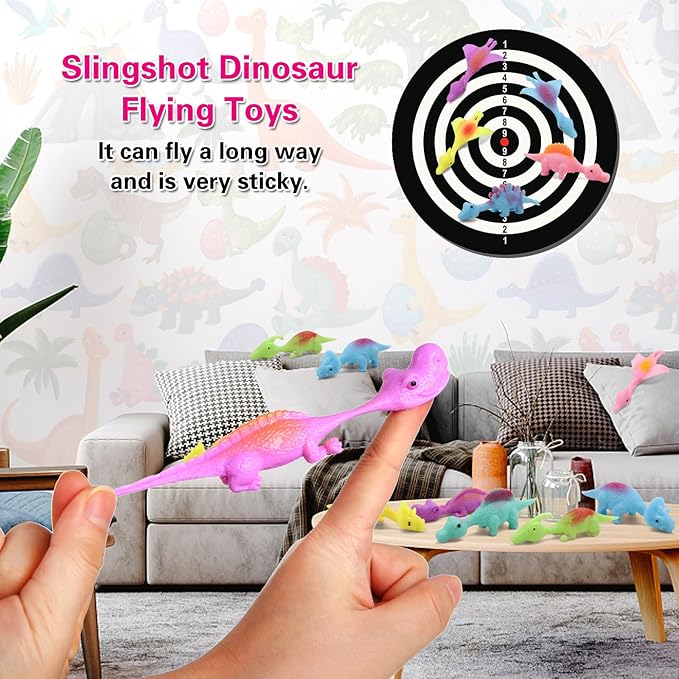 20 Pcs Slingshot Dinosaur Finger Toys, Halloween Toys Party Favors for Kids Sticky Rubber Dino Flying Catapult Fidget Toys for Boys Girls Goodie Bag Easter Basket Stuffers Valentines Xmas Gifts