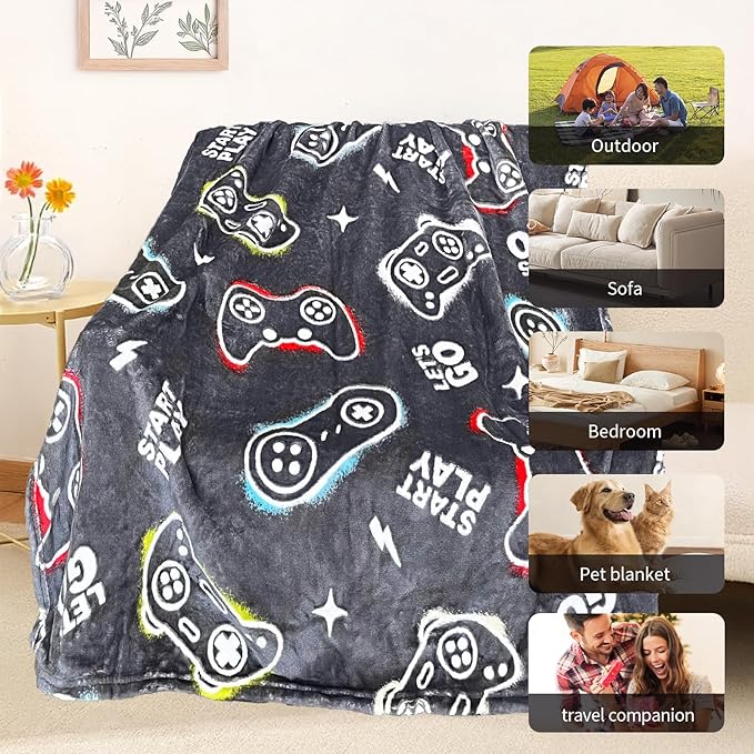 Gaming Blanket for Boys, Glow in The Dark Gamer Blankets for Teen Boys, Gaming Gifts for Men, Cool Gamer Gifts, Birthday 40"x 60"