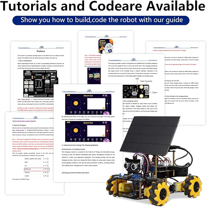 ACEBOTT Smart Robot Solar Energy Car Kit, 4WD Remote Control Car Compatible with Arduino IDE, Electronic Programming Project/STEM Education/Science Coding Kit for 12+ Teens Birthday Unique Gifts