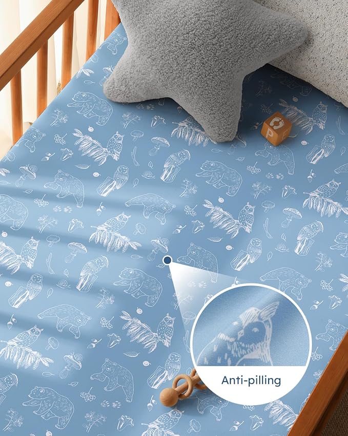 Pack and Play Sheets Fitted 3 Pack, Mini Crib Sheets for Pack N Play Mattress Stretchy Portable Playard Sheets, Soft Breathable Green & Blue Dinosaur