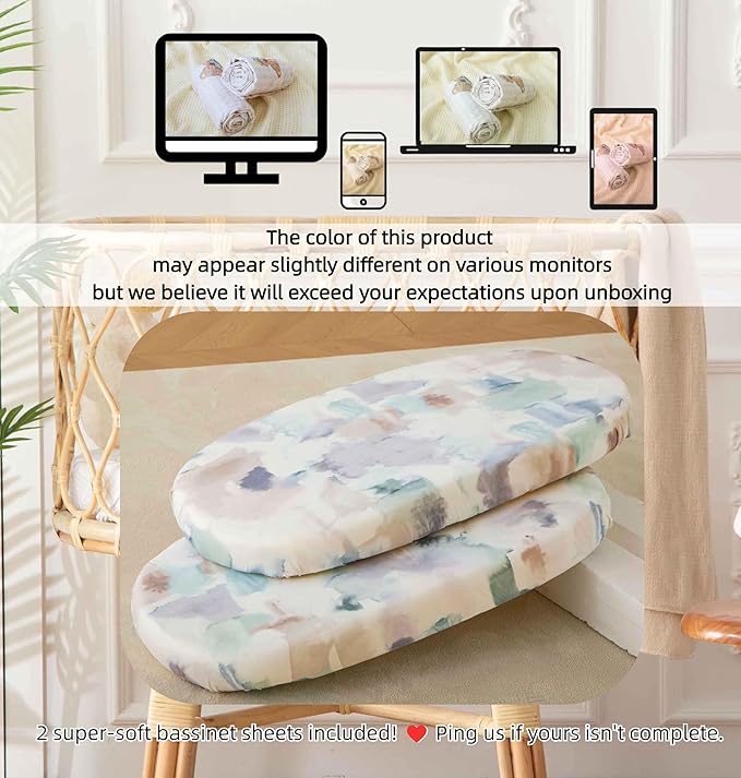 SDY Ink Soft Bassinet Sheets,Microfiber Jersey Bassinet Fitted Sheets for Boys Girls Set 2 Pack,for Rectangle, Round, Oval, Hourglass Mattress