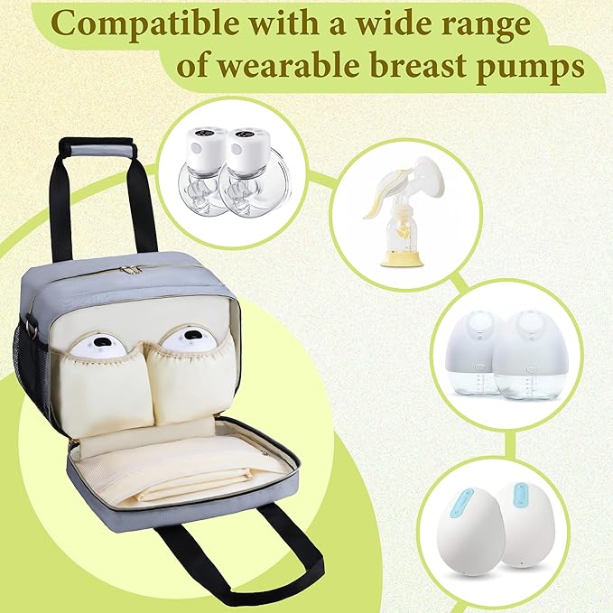 Breastmilk Cooler Bag Fits 6 Baby Bottles up to 9 Ounce with Ice Pack, Wearable Breast Pump Bag Plus , Insulated Bottle Travel Bag Compatible with Momcozy/Elvie/Willow, with Shoulder Strap Grey