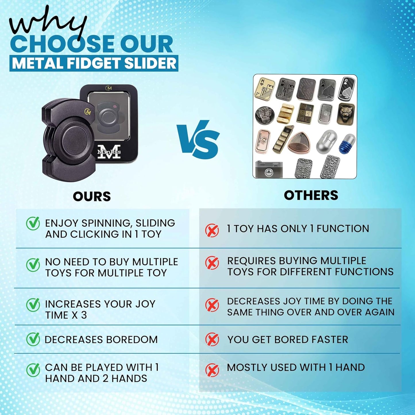 Fidget Toys Adults - Metal Fidget Slider for Adults- Metal Fidget Spinner / EDC Fidget Slider / Fidget Clicker – Mini Fidget Spinners - Fancy Black Gift for Adults