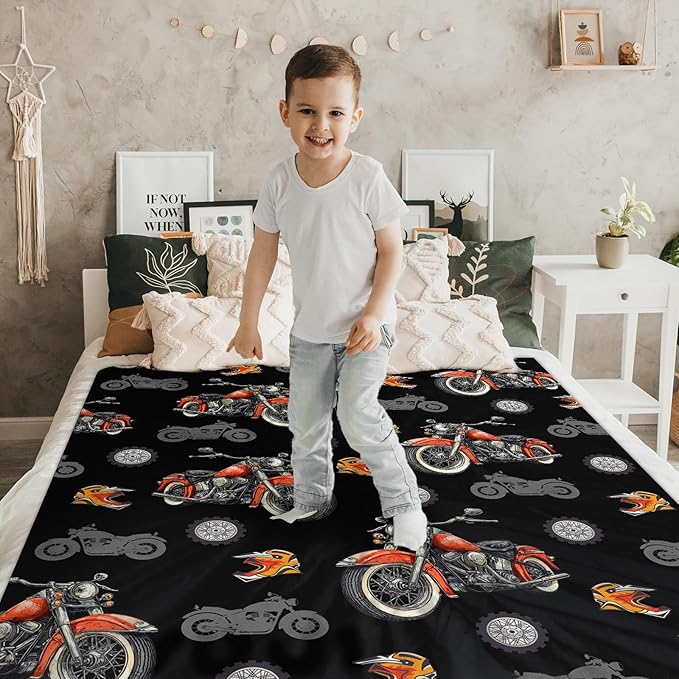 Blanket for Boys Motorcycle Throw Blankets Gift for Kids Adults Birthday - 40x50 Inches Lightweight Cozy Decor Throw for Sofa Couch Bed Office
