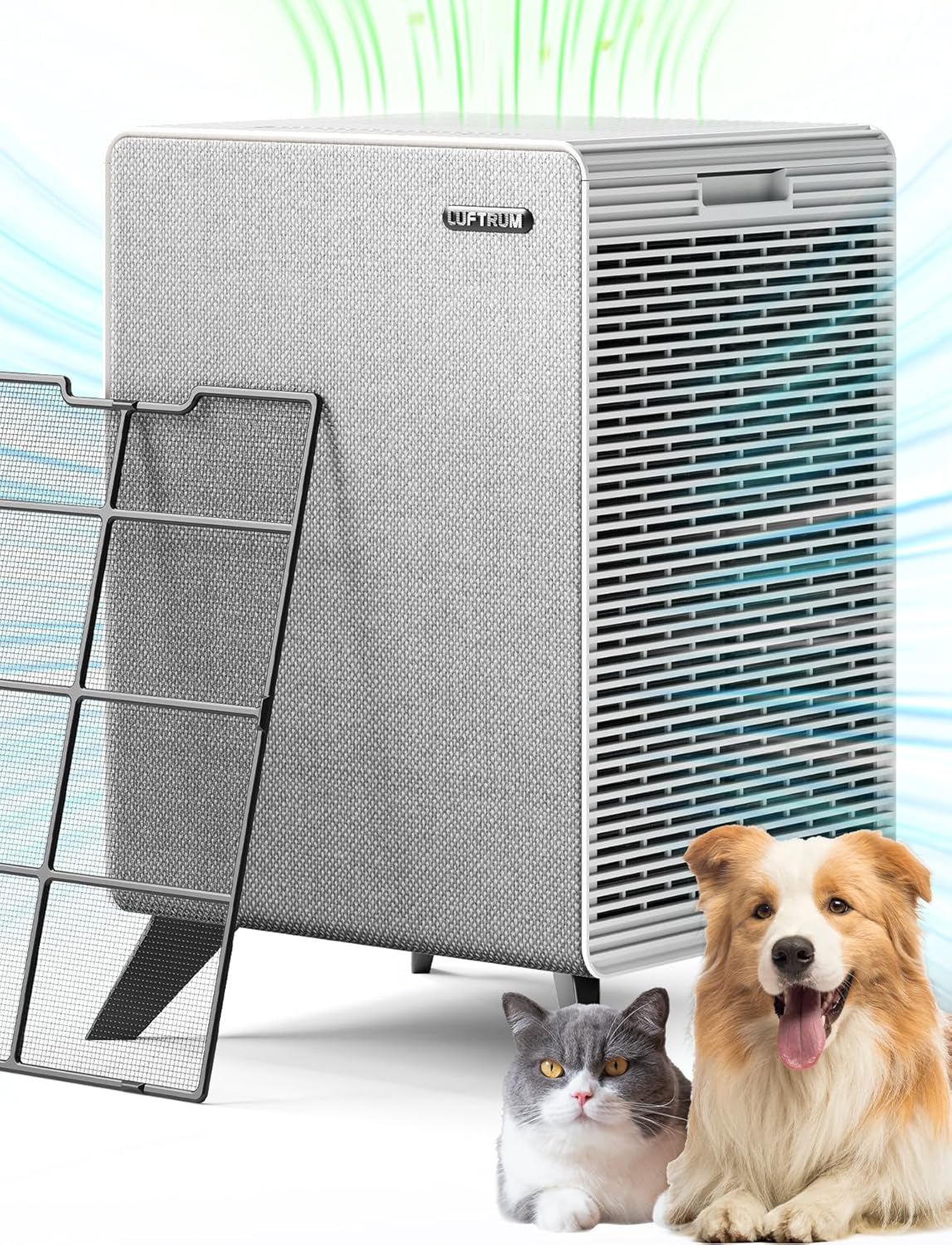 Air Purifiers for Home Large Room Up to 2250 ft² - Remove 99% of Smoke Allergies Pet Dander Odor - Dual 3-Stage Filters of Washable Pre-Filters and True HEPA Filters with AQI, Auto Mode