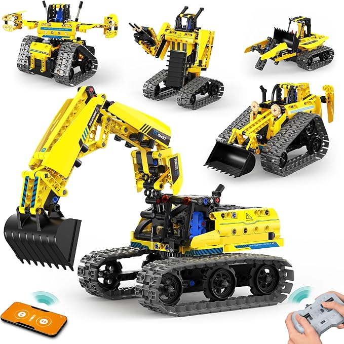 5 in 1 Building Toys STEM Robotics Kit, 430 PCS Blocks RC Robot Erector Sets, APP & Remote Control Excavator Science Kits for Kids Age 6 7 8 9 10 11 12-14, DIY Educational Gift for Boys & Girls