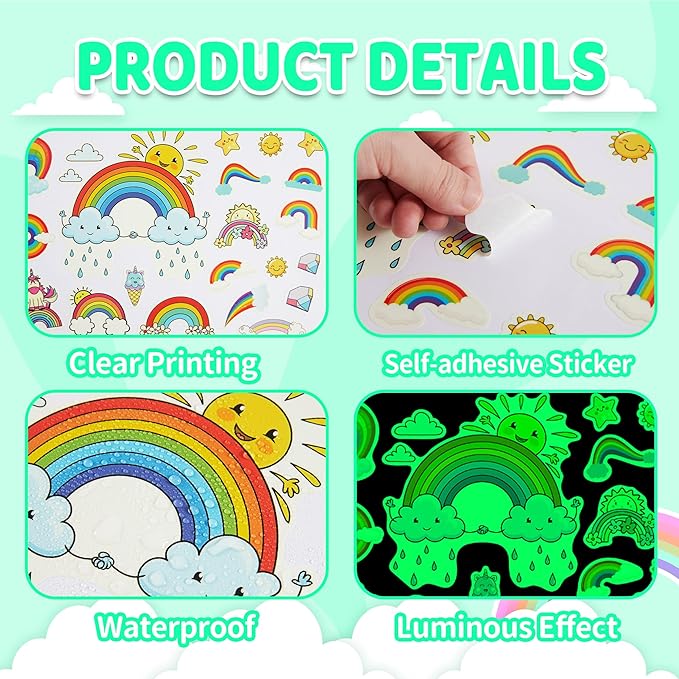 Glow in The Dark Unicorn and Rainbow Wall Decals, Stars Stickers for Baby Girls Room, Luminous Ceiling Decor for Bedroom Playroom Nursery