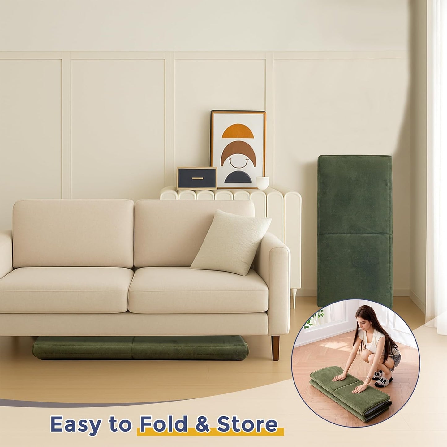 MAXYOYO 1.2" Thick Baby Play Mat for Floor, 36"x60" Foldable Playpen Mat, Tummy Time Foam Mats Ultra Soft Support, Padded Carpet with Non-Slip Backing for Infant,Kids and Toddler Crawling, Green