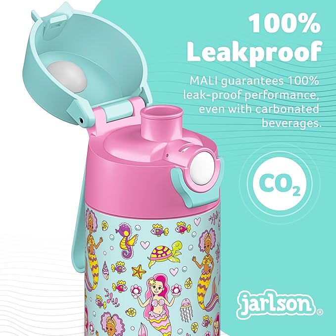 Jarlson® Mali Children's Water Bottle, Thermal Stainless Steel Water Bottle, BPA-Free, Leak-Proof, Children's Bottle with Chug Lid, Bottle for School, Nursery (Mermaid, 350 ml)