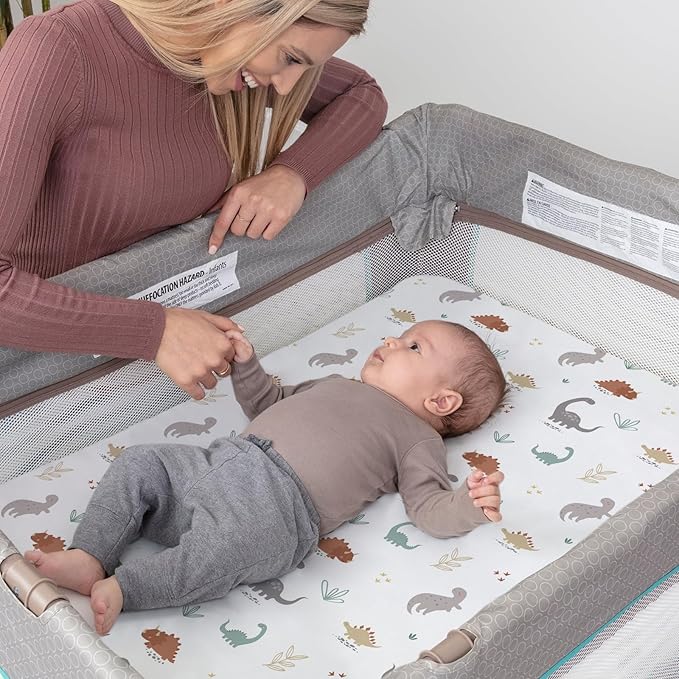 Pack n Play Sheets, BROLEX 2 Pack Mini Crib Sheets,Stretchy Portable Fitted Playard Sheet Set, Convertible Playard Mattress Cover,Ultra Soft Breathable Material,Cute Dinosaurs