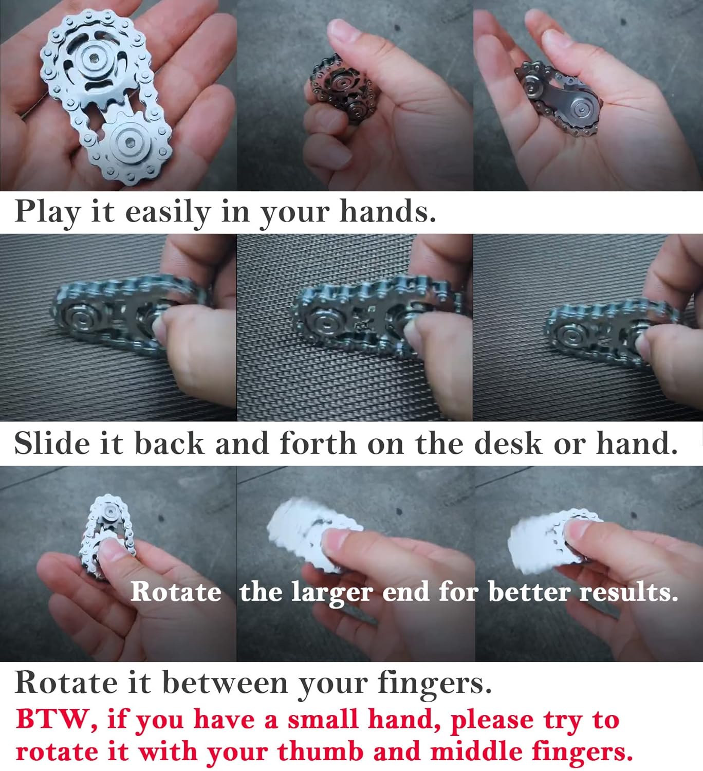 Sprocket Fidgets Chain Stainless Steel Fidget Cube Gears Linkage Bike Chain Novelty Fidget Block Kinetic Desk Toy Metal EDC Focus Meditation Break Bad Habits ADHD (Colorful)