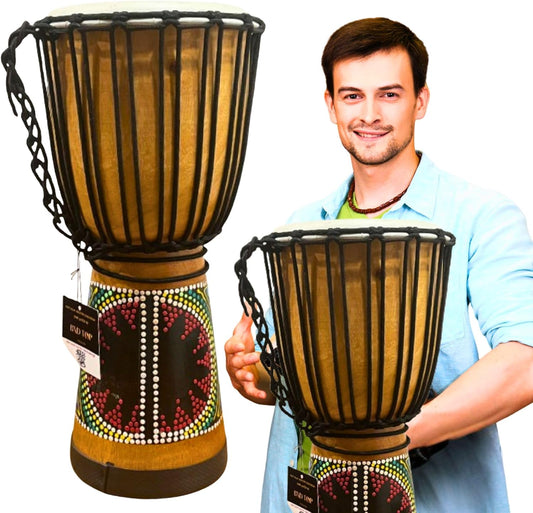 Djembe Drum with Rope (9x20 color) Hand-Carved Natural Wood jembe Drum – Unique, One-of-a-Kind African Percussion Instrument Drums