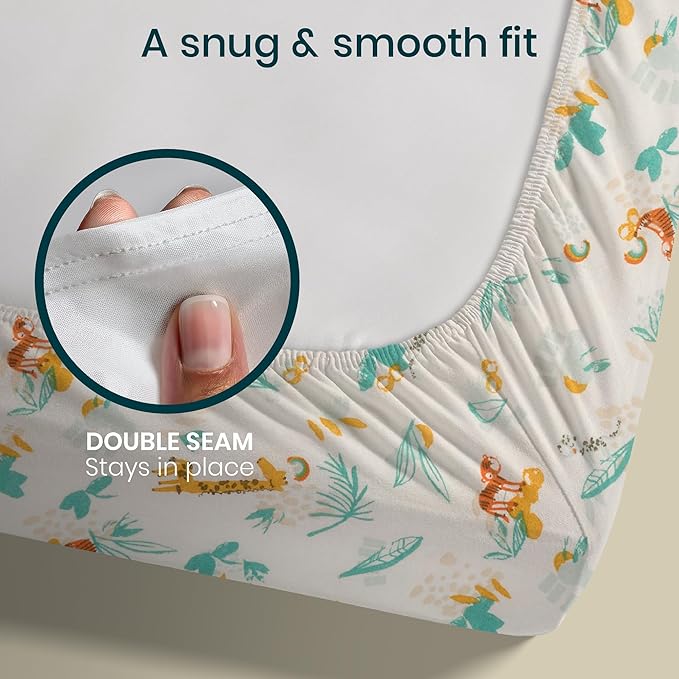 Tutti Bambini Premium Bassinet Sheets (2 Pack) - Soft & Breathable Bamboo Jersey, Double-Strength Bedside Sleeper Sheets, Fits Mattresses from 20.8 x 31.5 in to 23.6 x 35.4 in (Run Wild)